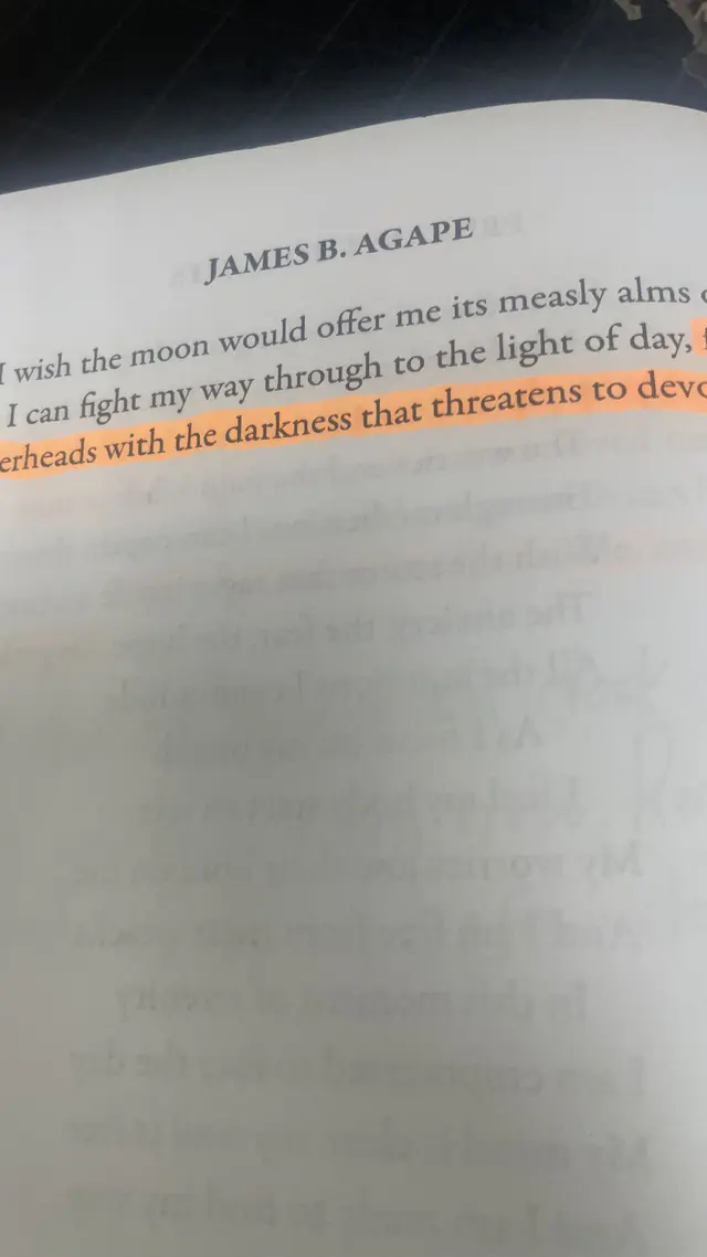 Highlighted passage from Pent Up Thoughts poetry collection about fighting through darkness, mental health quotes